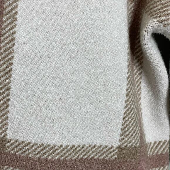 Max Studio V-Neck Sweater Long Sleeve Ribbed Hem Plaid Pullover Brown White L - Picture 8 of 12